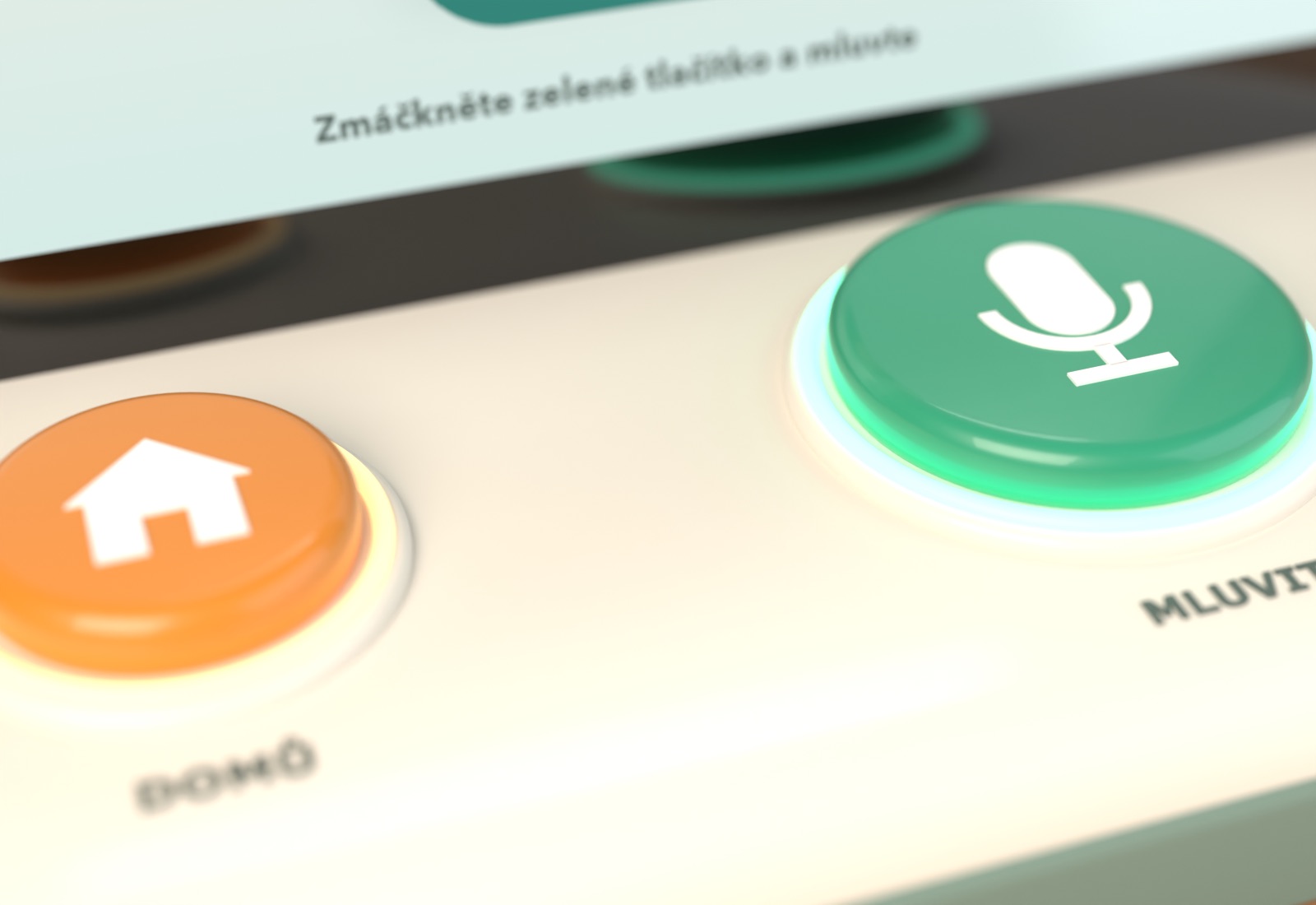 Close-up of the amber home button with a house icon and the green talk button with a microphone icon.